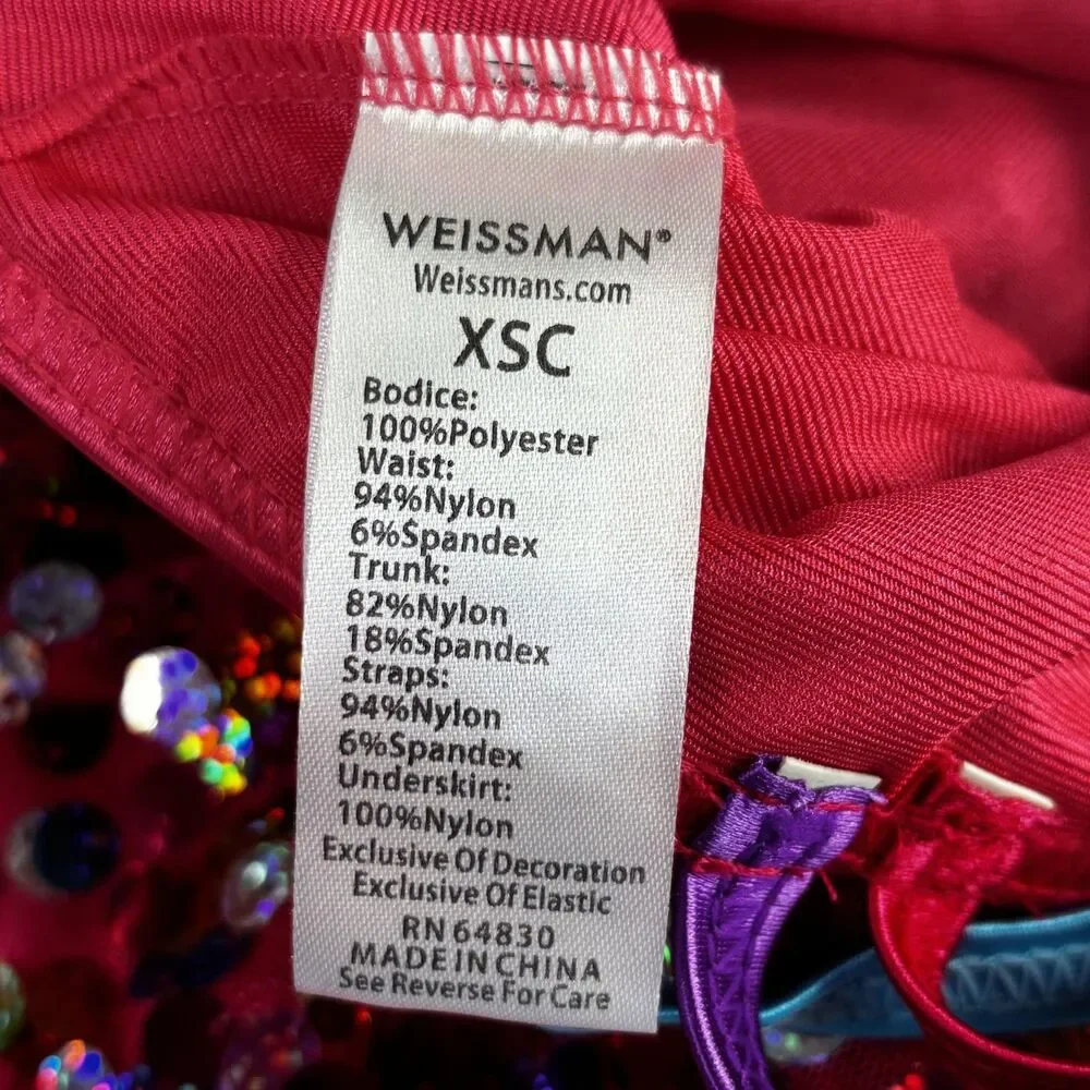 Weissman Dance Costume Girls XS Pink Sequin Tutu Dress Rainbow Straps Headpiece‎